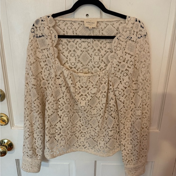 Sezane Cream Lace Women's Top - Picture 2 of 7